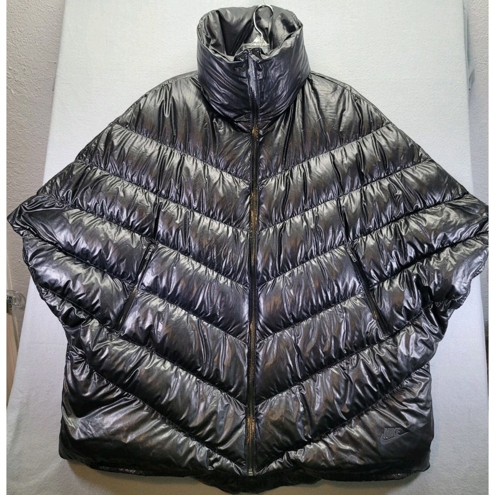 RARE Nike Women's Shiny Black Quilted Puffer Poncho